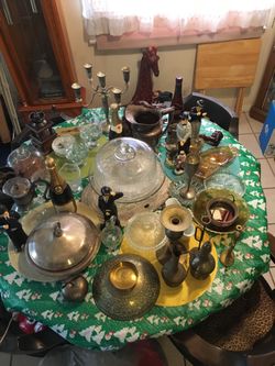 ESTATE SALE FULL TABLE OF ANTIQUES