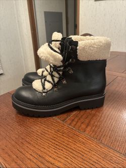 Tommy Hilfiger Ron 2 Shearling Ankle Boots Women’s 6 Black Faux Leather