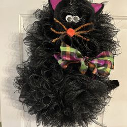 Halloween Black Cat Wreath 