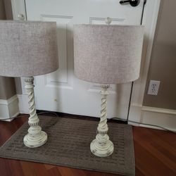 Antique White Table Lamps (Pair)
