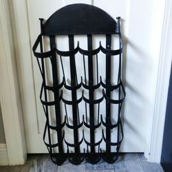 Wrought Iron Vintage Hanging Wine Wall Rack - Black, 1960s
