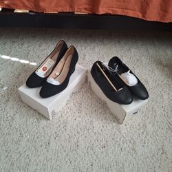 Black Slip On Flats And Wedges 