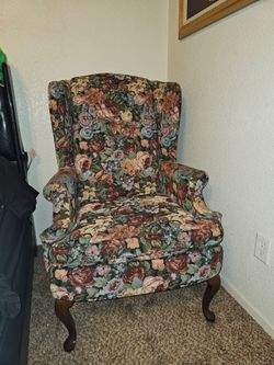 Floral tapestry wingback high back chair multicolored upholstery