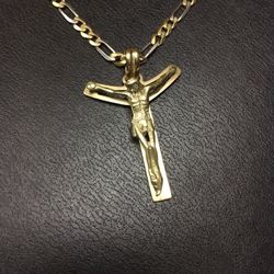 14 K 2 Gold Figaro Chain With Cross 
