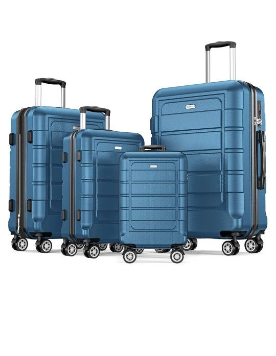 New!!BEOW Luggage Sets Expandable PC+ABS Durable Suitcase Sets Double Wheels TSA Lock 4 Piece Luggage Set Navy ( reseda ca)