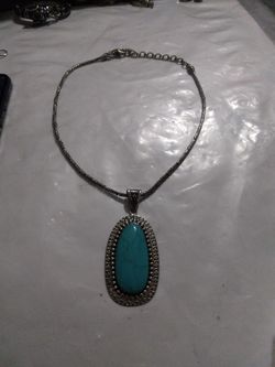 925 Silver Chain And 925 Silver Turquoise Pendant Chain Adjustable In 19 1/2 Turquoise Pendant 3 By 1 3/8 Used 