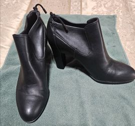 Black Leather Heeled Ankle Boots