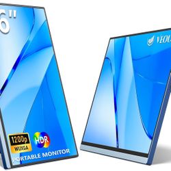 Portable Monitor 16" 1200P FHD Dual USB-C/HDMI Ultra-Slim Travel Monitor with Kickstand & Speakers, 16:10 IPS External Second Screen Compatible with L