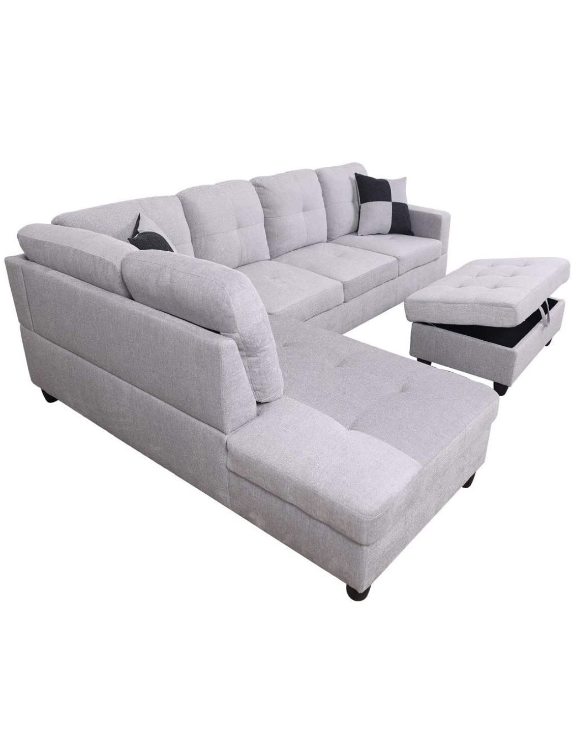 Gray white. Sectional Couch with Ottoman.New