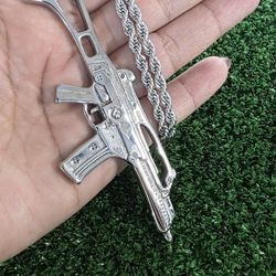 Mens Stainless Steel Huge Large AK 47 Gun Pendant Necklace Chain For Mens