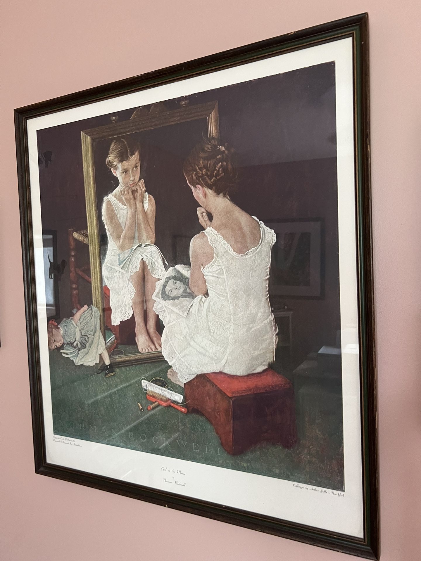 Norman Rockwell Art in Very Good Condition Museum Print “Girl at Mirror” 31 x 34 Smoke free household