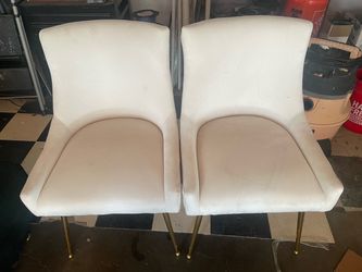 Set of 2 White Velvet Dining Chairs Gold Legs