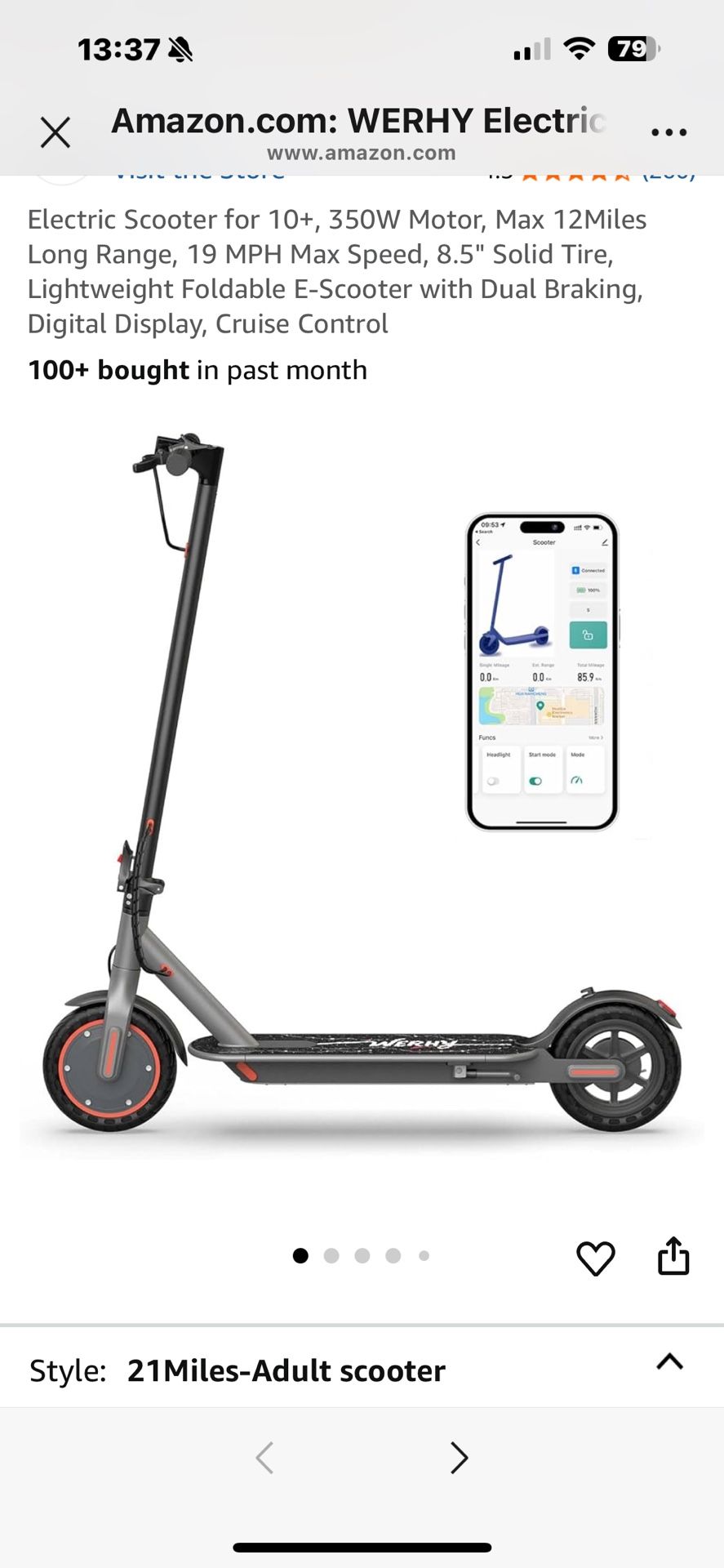 Electric Scooter for 10+, 350W Motor, Max 12Miles Long Range, 19 MPH Max Speed, 8.5" Solid Tire, Lightweight Foldable E-Scooter with Dual Braking, Dig