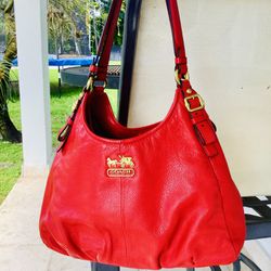 Coach Madison Maggie Shoulder Bag Beautiful & Soft Red Napa Leather