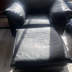 Black Leather Chair & Matching Ottoman 