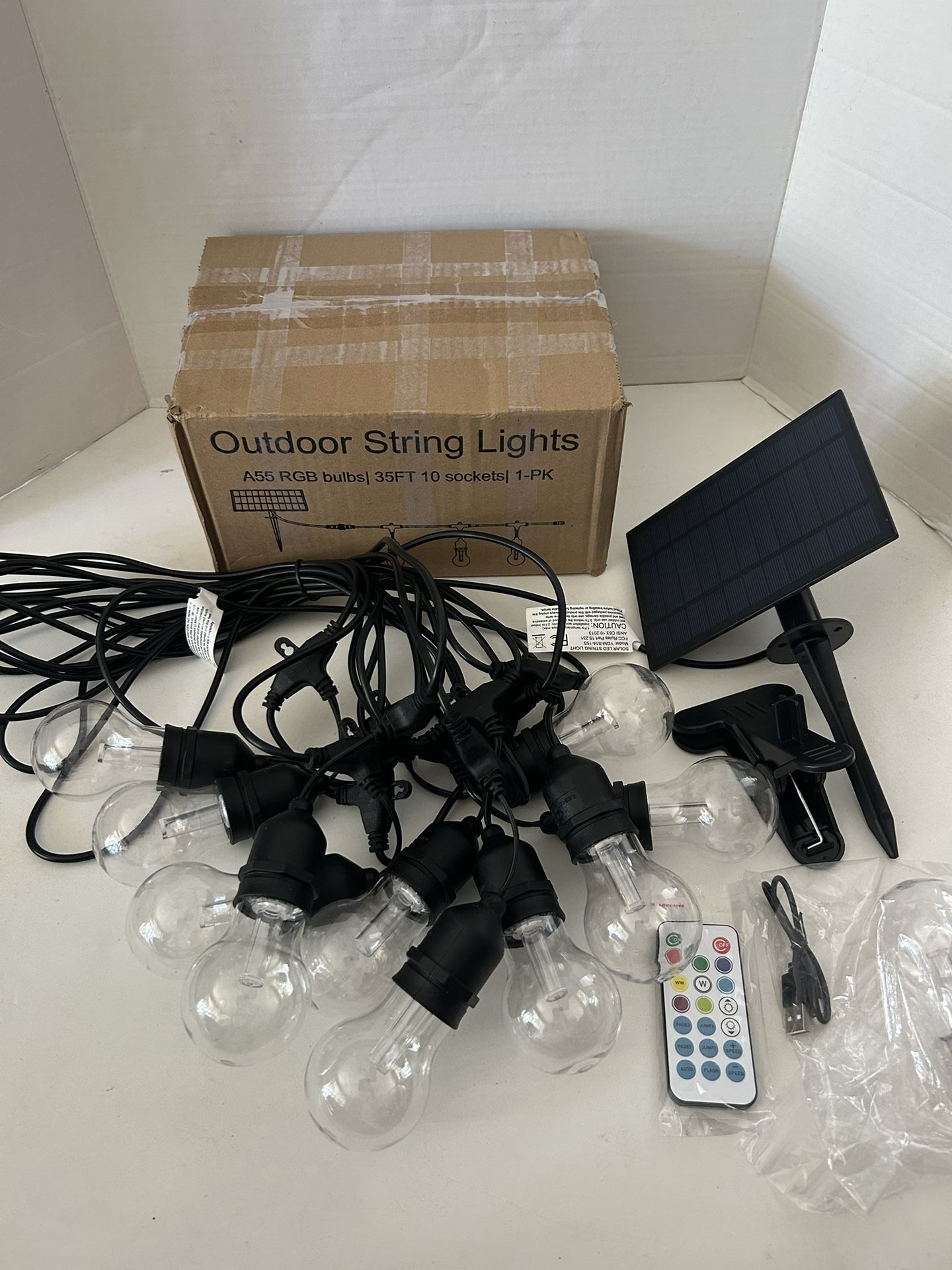 35FT Solar String Lights Outdoor Dimmable RGB Color Changing - Shatterproof LED 10 Bulbs, Waterproof Remote Control Patio Lights for Garden,