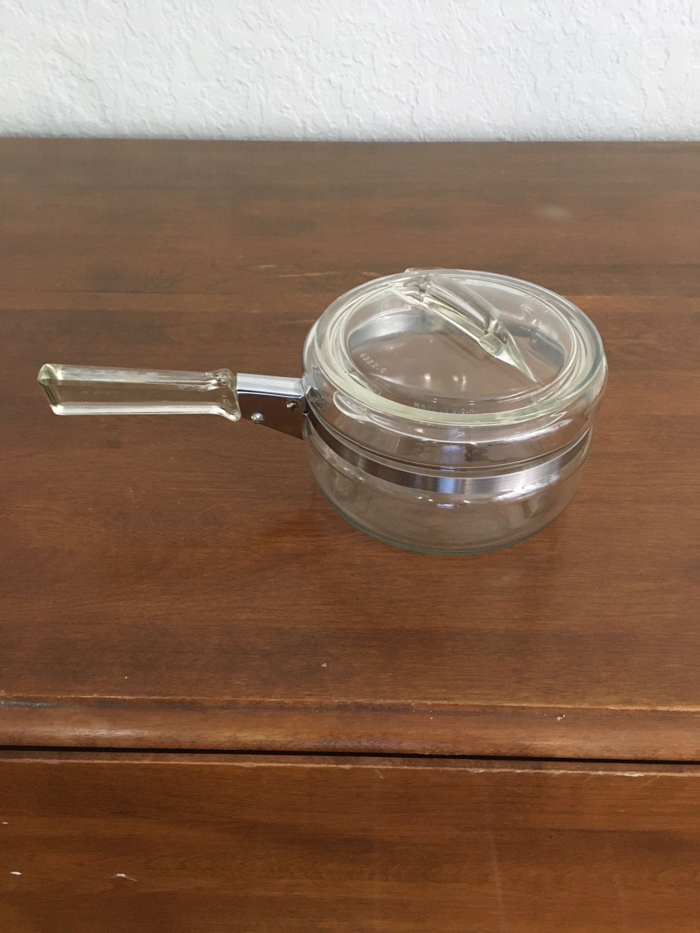 Pyrex flame Ware saucepan with glass handle