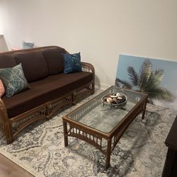 Wicker Couch And Table Set 