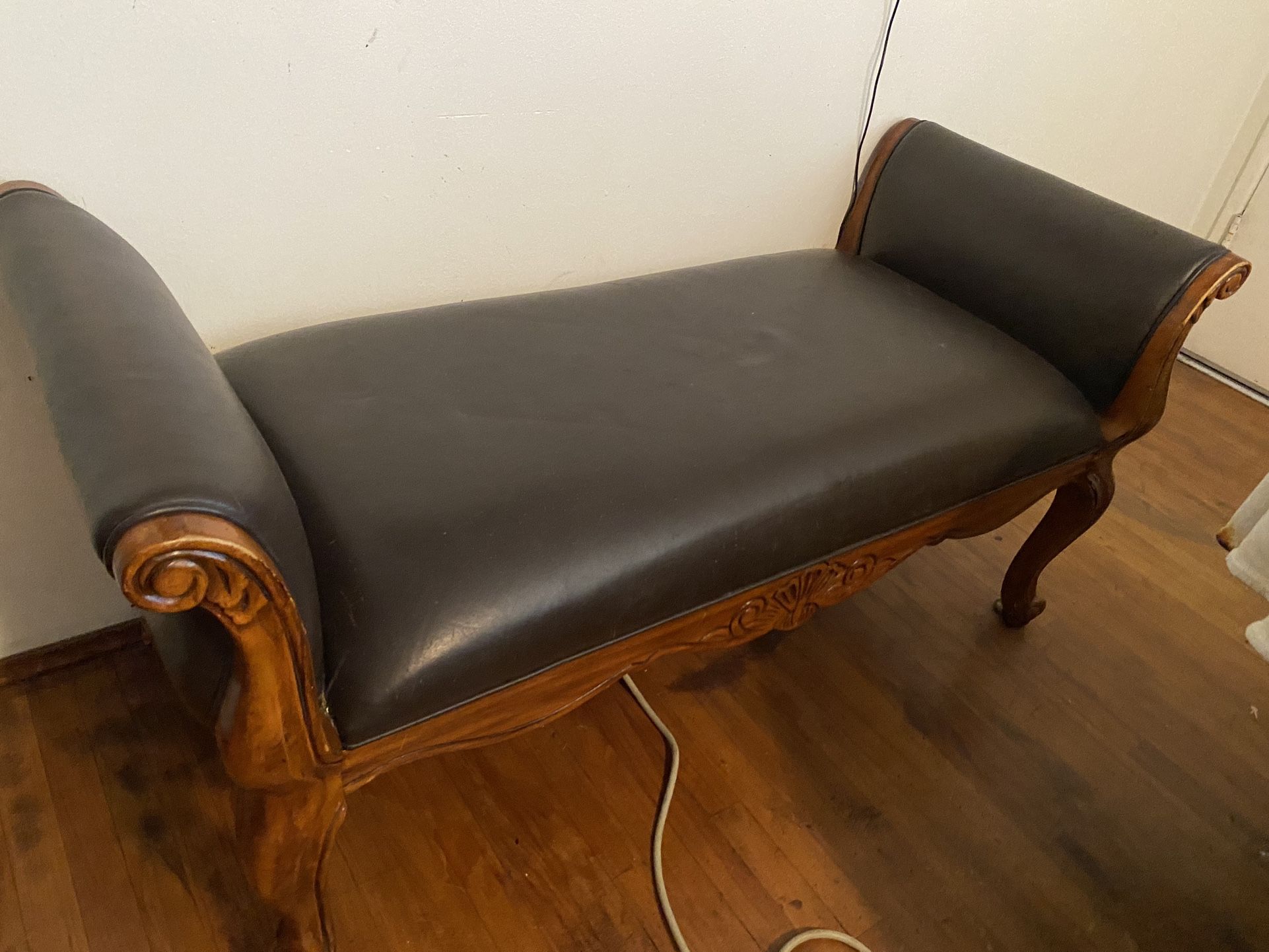 Ethan Allen Brown Leather And Wood Seating Bench