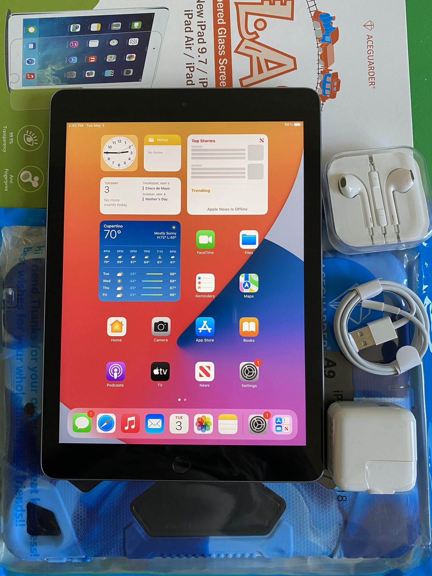 64GB Apple IPad Air 2 (9.7” Retina / Touch ID / Latest iOS 15) with complete new Accessories (Thinnest ipad ever) (128GB $259)
