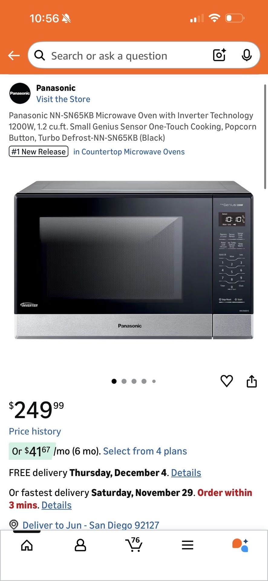 Panasonic Inverter Microwave 1250w