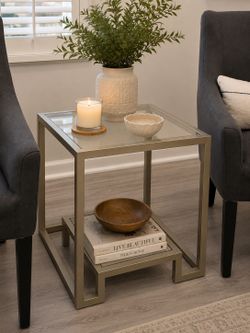 Modern brushed metal & Glass Side Table
