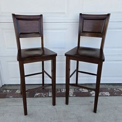 High Back Solid Wood Bar Stool Chairs, Lot Of 2