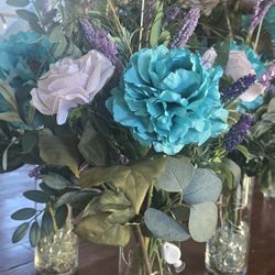 Table Centerpieces, artificial flowers, Peacock Feathers 