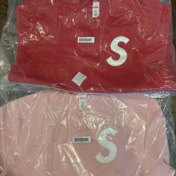 Supreme S Logo Baseball Henley Red L, Pink S, Black M L, Blue M