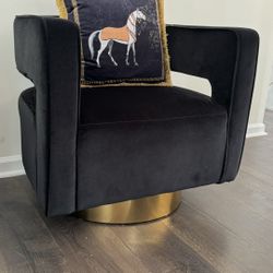 Black Chair - Gustaf Contemporary Velvet Black Comfy Swivel Barrel Chair -SET OF TWO EACH FOR 135