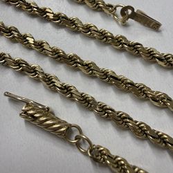 Real 14k Yellow Gold Rope Link Chain Necklace 17” Inches Long 3mm Wide