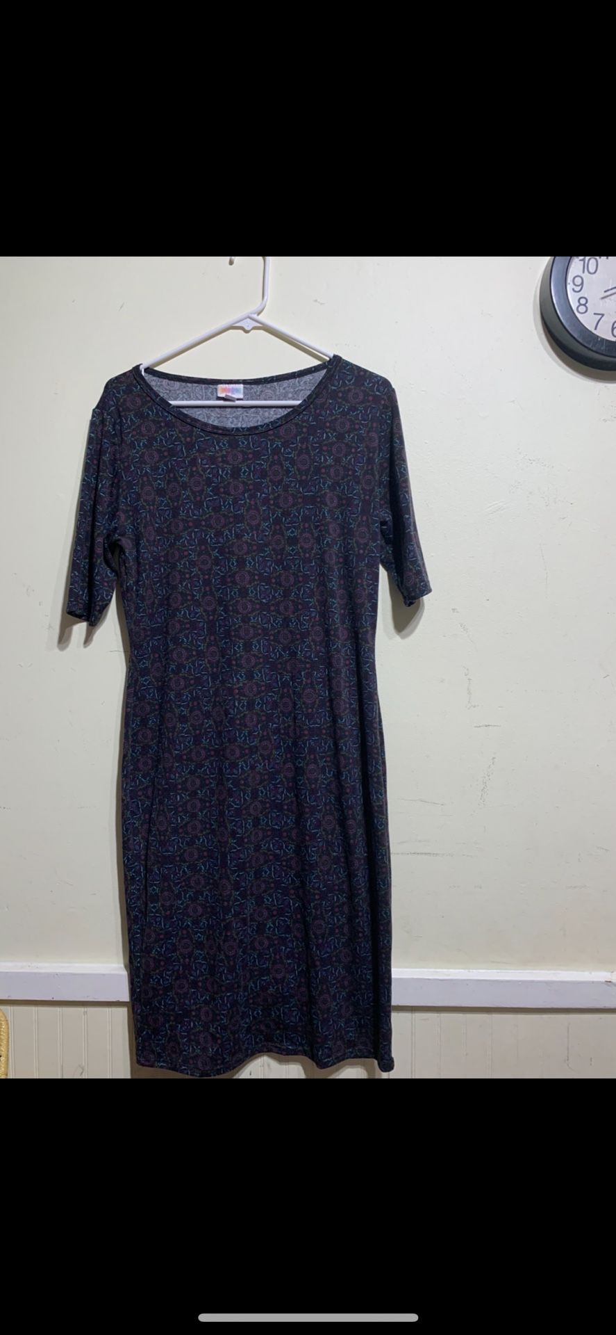 LuLaRoe Julia Dress Dark Purple With Multicolor Pattern Size L