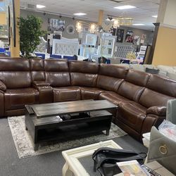 100% Real Leather Sectional Power Recliners 