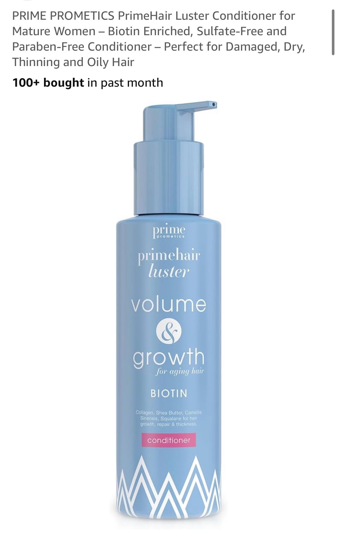 PRIME PROMETICS PrimeHair Luster Conditioner for Mature Women – Biotin Enriched, Sulfate-Free and Paraben-Free Conditioner – Perfect for Damaged, Dry,
