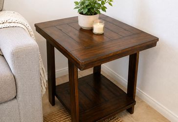 World Market Solid Wood End Table with Storage Shelf – Rustic Brown