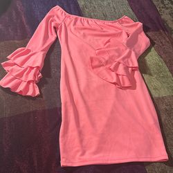 Pink, Off Shoulder Layered Sleeve Dress, Sz:S