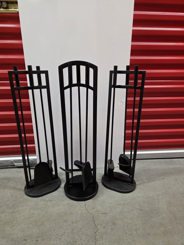 Lot of (3) Four 4pc Fireplace Tool Set, Black, All For $39