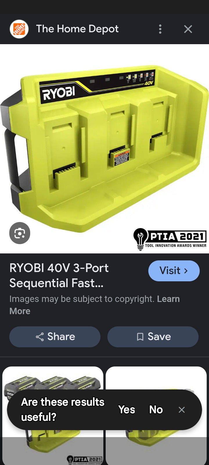 Ryobi 40 V 3 Port Fast Charger