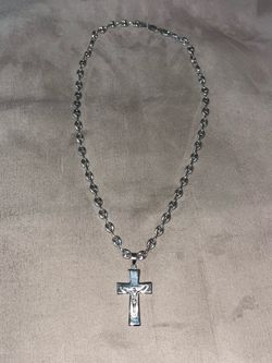 925 Sterling Silver Puffed Mariner Necklace and Cross Combo