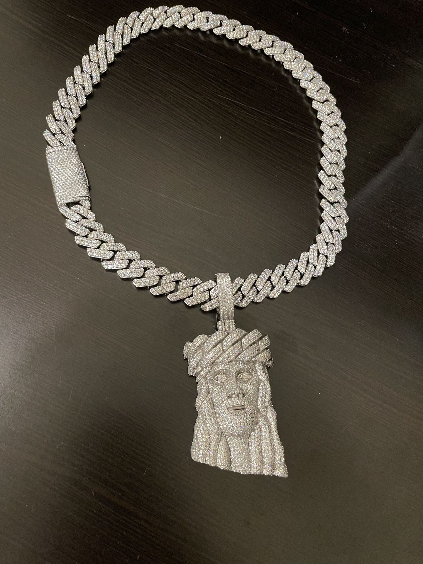 New Custom VVS Moissanite Jesus Pendant Cuban Set PASS DIAMOND TESTER