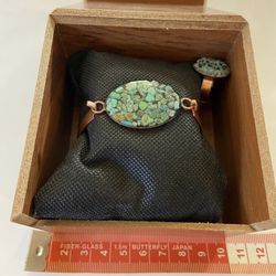 luxury copper set of bracelet and a ring jewelry with turquoise for Women oval shape  The ring size is adjustable  Advantages of copper jewelry: 1- re
