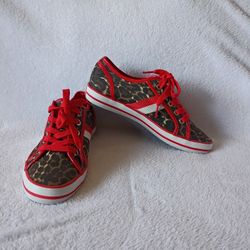 Coach "Deja" Leopard Print Canvas Sneakers Size 6 For Women 