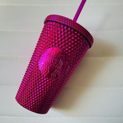 Starbucks Limited Edition Hot Pink Metallic Chrome Studded Tumbler