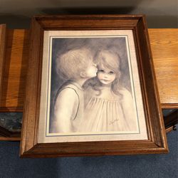 Vintage Margaret Kane -Big Eyes-A Little First Kiss Framed