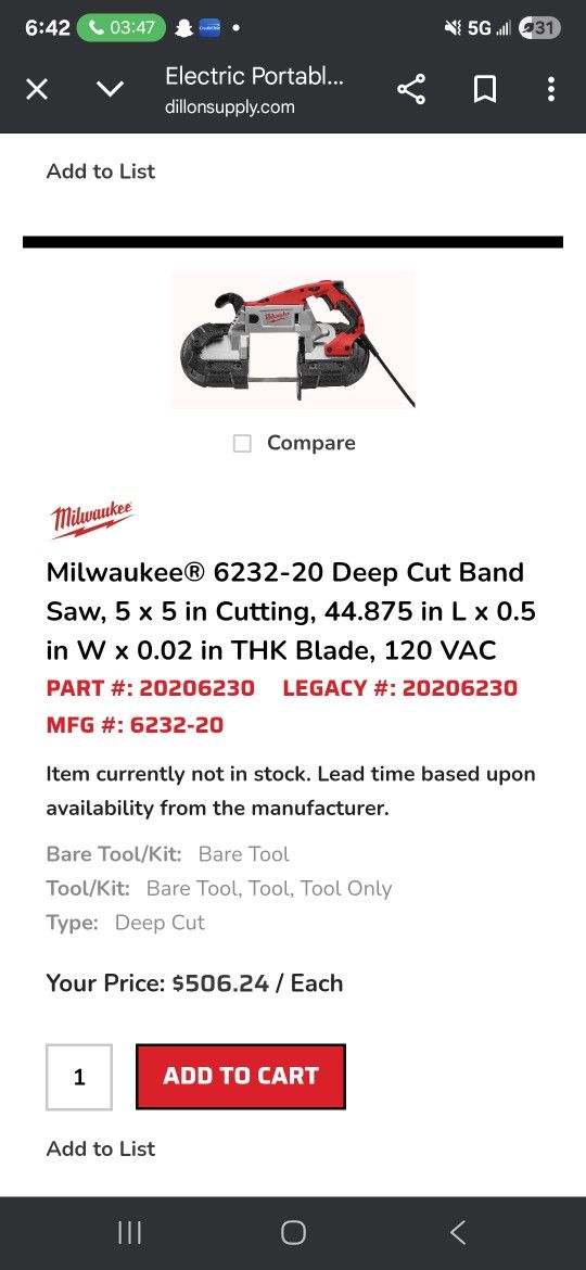 Milwaukee Bandsaw Heavy Duty Cored