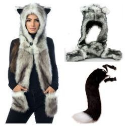 Halloween Faux Fur Wolf and Tail Costume