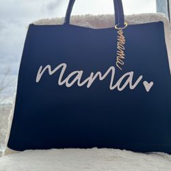 Mama Letter and Heart Bag Mothers Day Birthday With keychain (black)