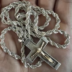 925 Silver Rope And 14k Gold Jesus Pendant