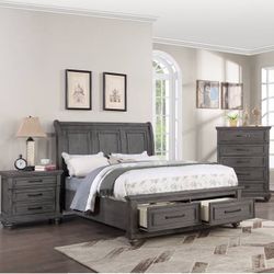 5pc King Bed + Dresser + Mirror + Nightstand + Tall Chest