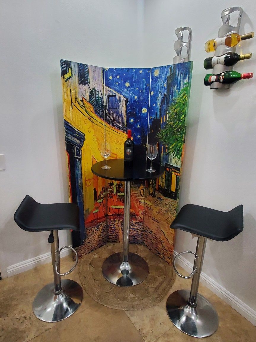 "Modern Bistro Table & 2 Adjustable Bar Stools – Chrome Base 